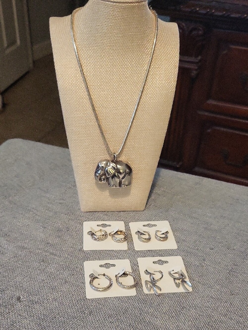 Lot of Sterling Silver Elephant Pendant Necklace and Women's Earrings